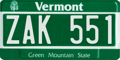 VT license plate ZAK551