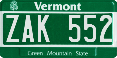 VT license plate ZAK552