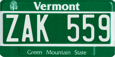 VT license plate ZAK559