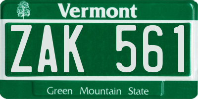 VT license plate ZAK561