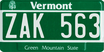 VT license plate ZAK563