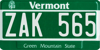 VT license plate ZAK565