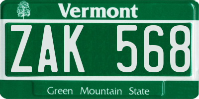 VT license plate ZAK568