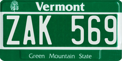 VT license plate ZAK569