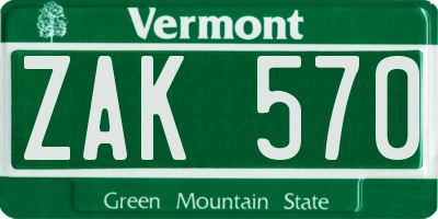 VT license plate ZAK570