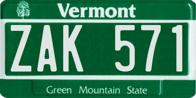 VT license plate ZAK571