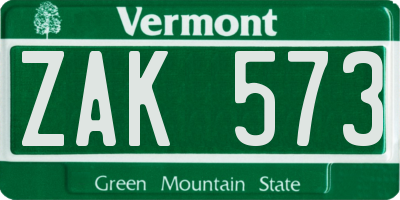 VT license plate ZAK573