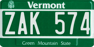 VT license plate ZAK574