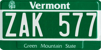 VT license plate ZAK577
