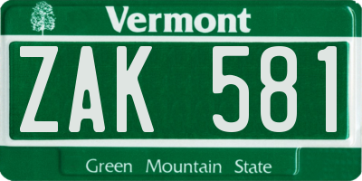 VT license plate ZAK581