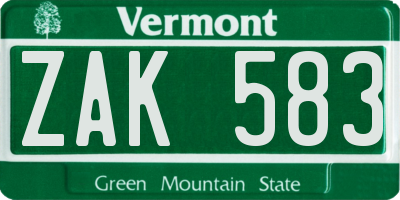 VT license plate ZAK583