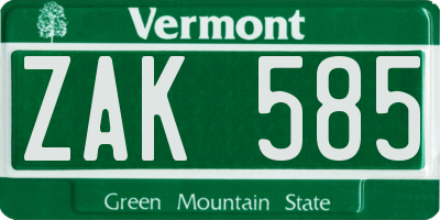 VT license plate ZAK585