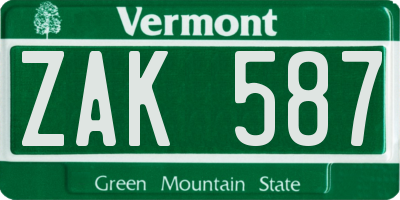 VT license plate ZAK587