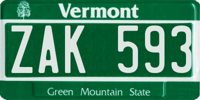 VT license plate ZAK593