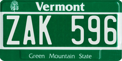 VT license plate ZAK596