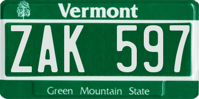 VT license plate ZAK597