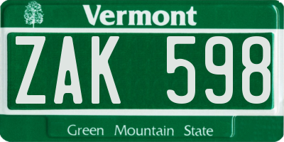 VT license plate ZAK598