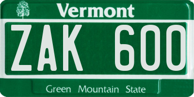VT license plate ZAK600