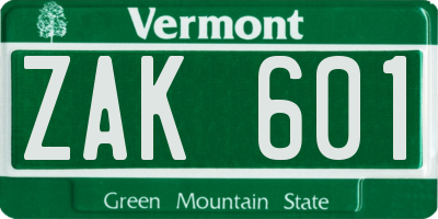 VT license plate ZAK601