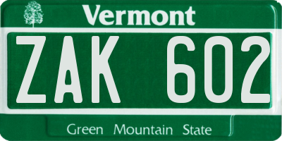 VT license plate ZAK602