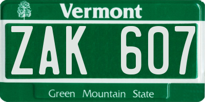 VT license plate ZAK607