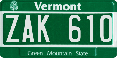 VT license plate ZAK610