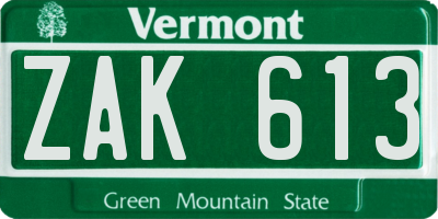 VT license plate ZAK613