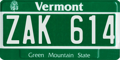 VT license plate ZAK614