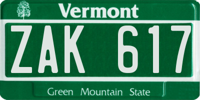VT license plate ZAK617