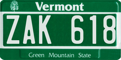 VT license plate ZAK618