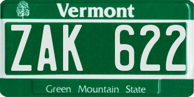 VT license plate ZAK622
