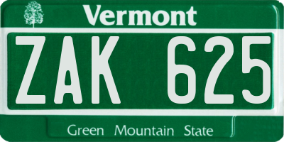 VT license plate ZAK625