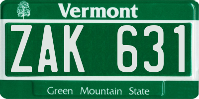 VT license plate ZAK631