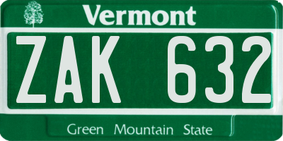 VT license plate ZAK632