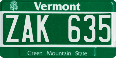 VT license plate ZAK635