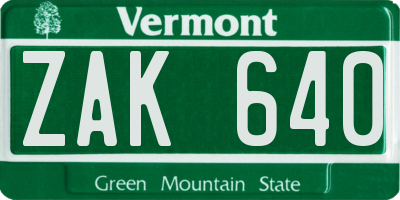 VT license plate ZAK640