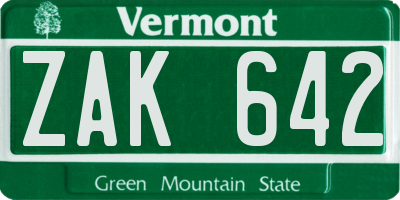 VT license plate ZAK642