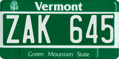 VT license plate ZAK645
