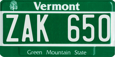 VT license plate ZAK650