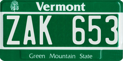 VT license plate ZAK653