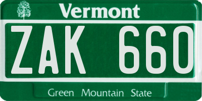 VT license plate ZAK660
