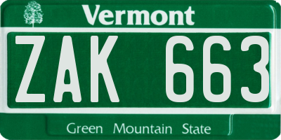 VT license plate ZAK663