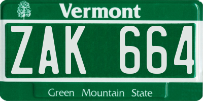 VT license plate ZAK664
