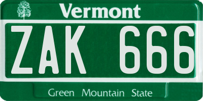 VT license plate ZAK666