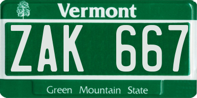 VT license plate ZAK667