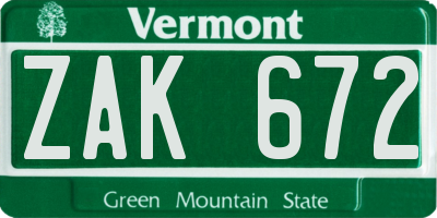 VT license plate ZAK672