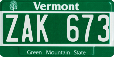 VT license plate ZAK673