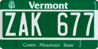 VT license plate ZAK677