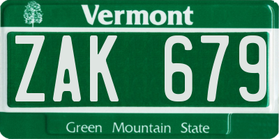 VT license plate ZAK679