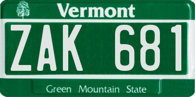 VT license plate ZAK681